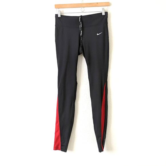Nike Black Red Pants Womens Power Dri Fit Running Tights Run Leggings Medium M - Picture 2 of 10